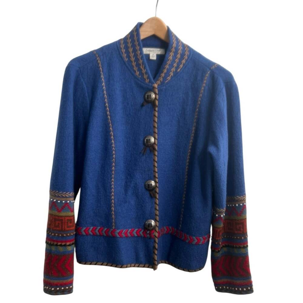 Coldwater Creek Boiled Wool Southwest Boho Western Concho Lined Jacket Medium